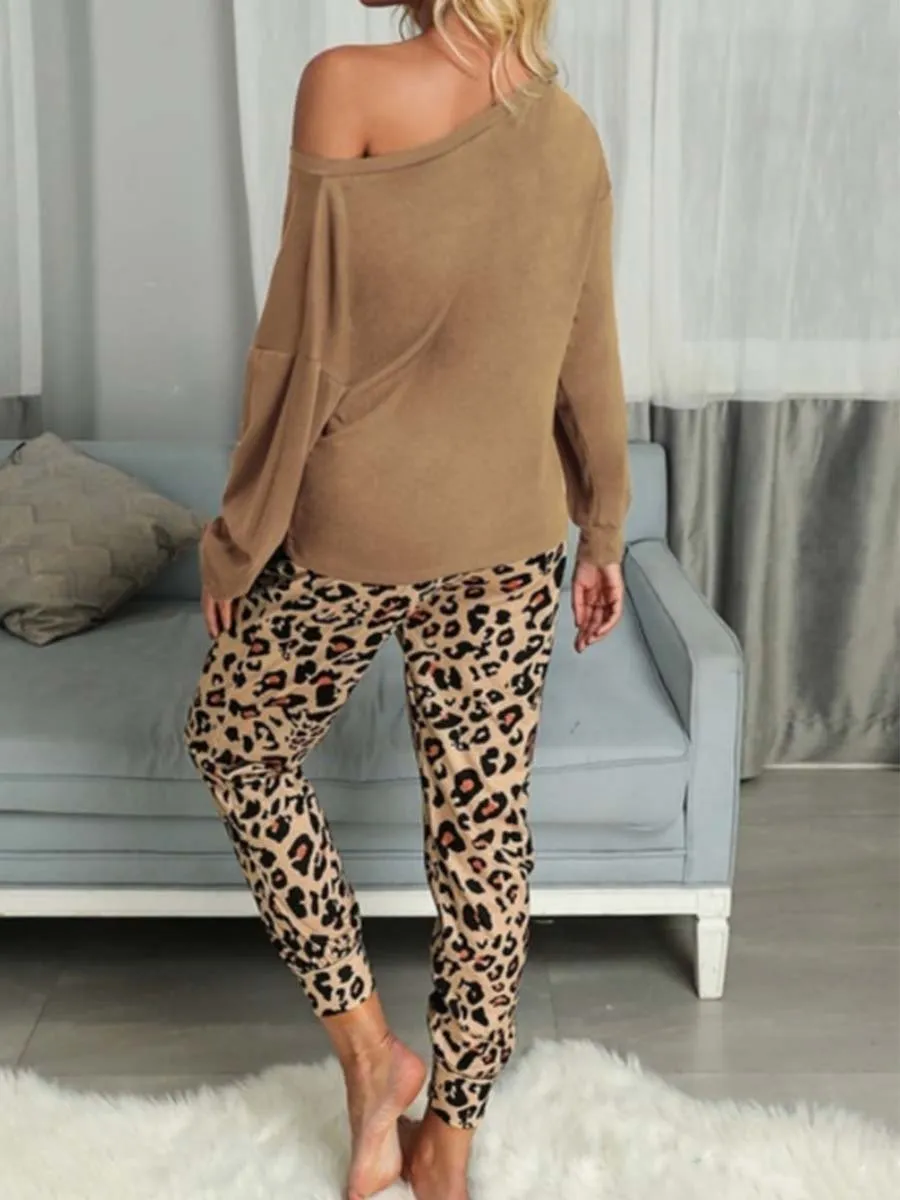 Stunncal Leopard Pocket Off-shoulder Two Sets