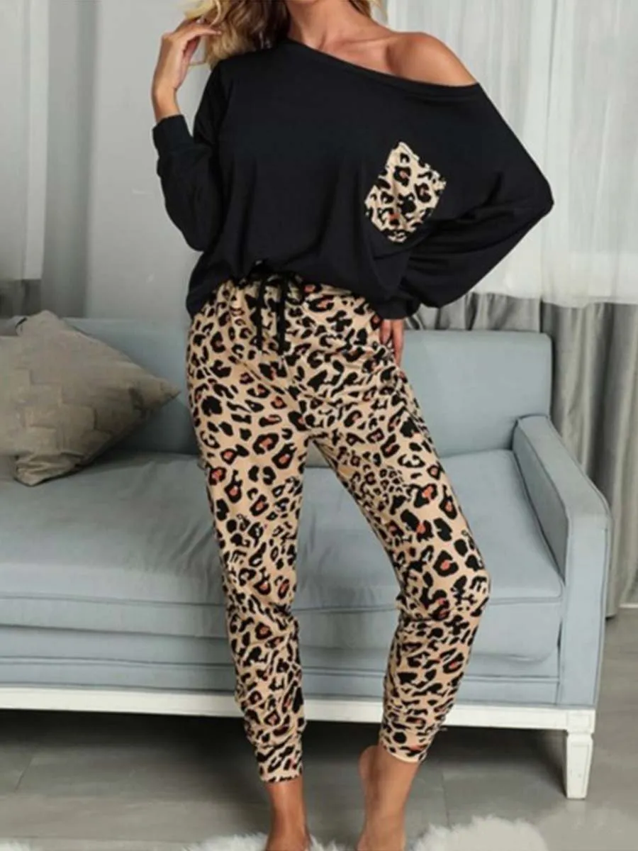 Stunncal Leopard Pocket Off-shoulder Two Sets