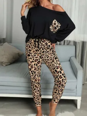 Stunncal Leopard Pocket Off-shoulder Two Sets