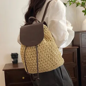 Summer Straw Drawstring Backpack