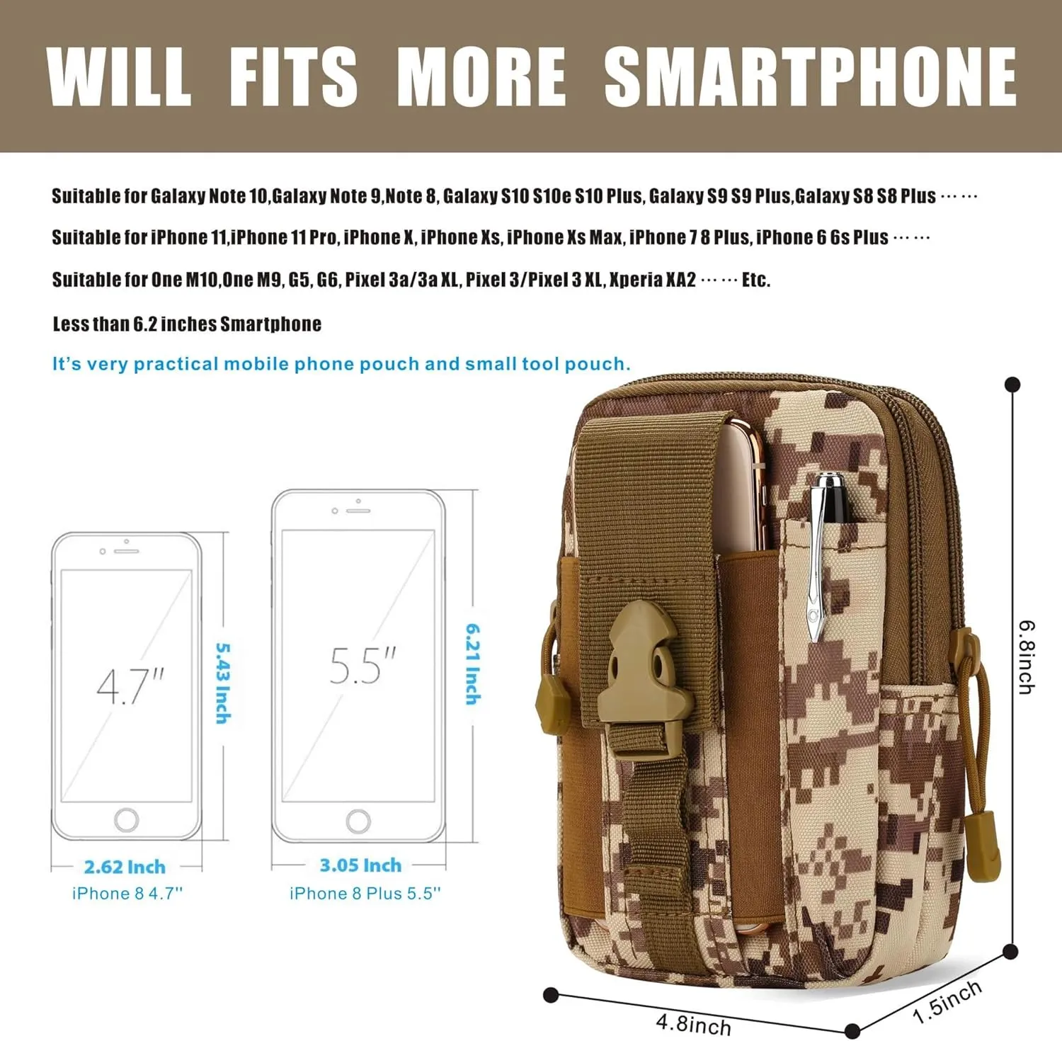 Tactical MOLLE Military Pouch Waist Bag for Hiking, Running and