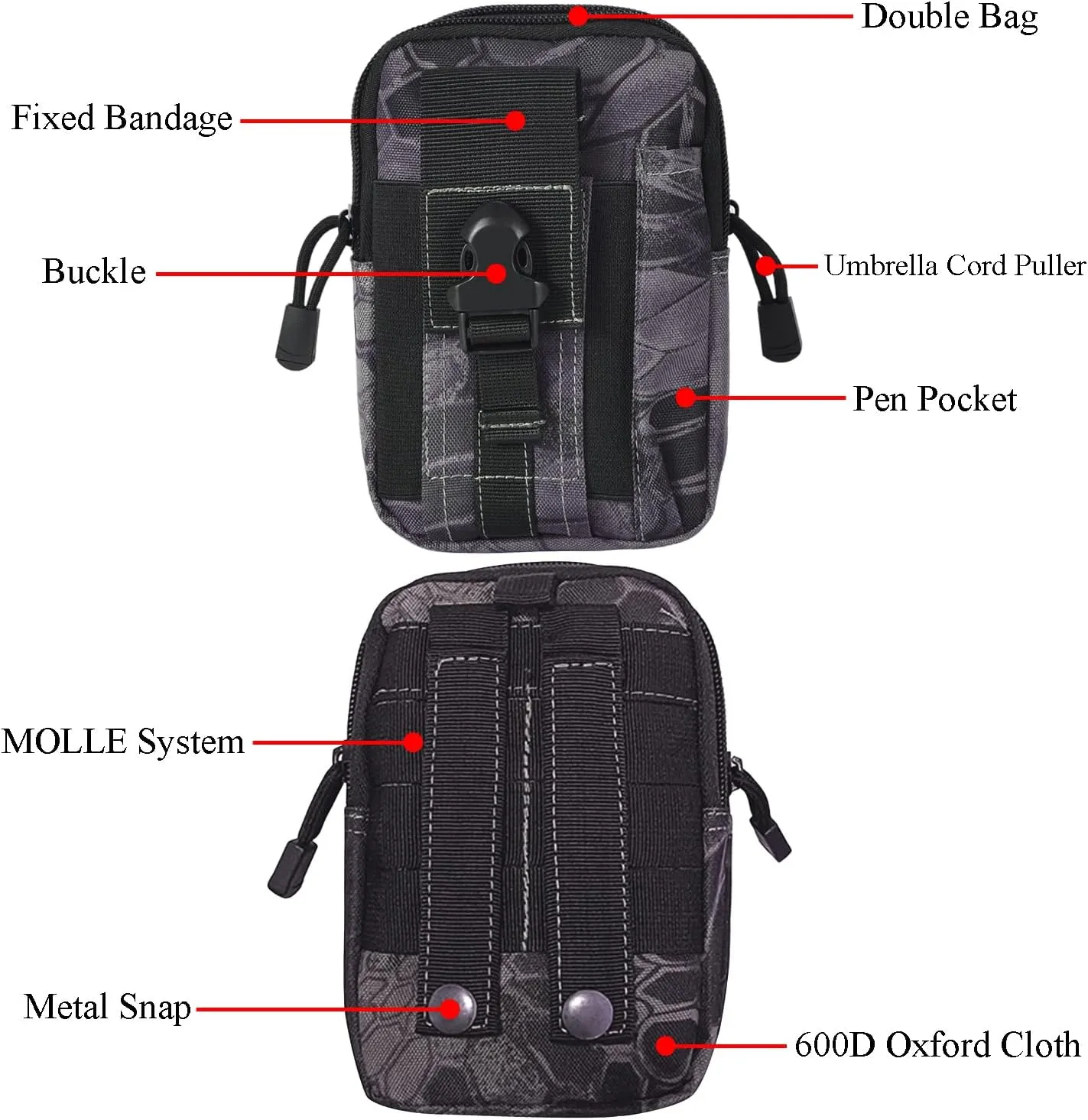 Tactical MOLLE Military Pouch Waist Bag for Hiking, Running and
