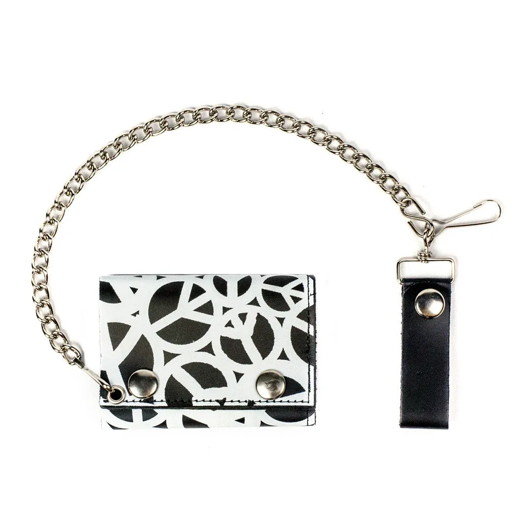 TC304-220  Tri-Fold Wallet w/ Chain- Multi-Peace Signs