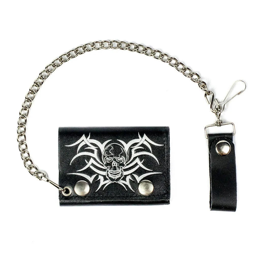 TC304-50 Tri-Fold Wallet w/ Chain- Tribal Skull