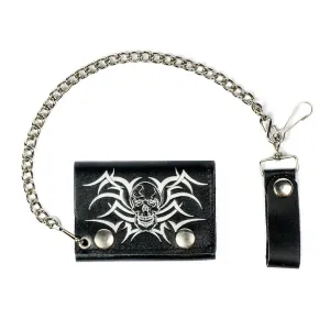 TC304-50 Tri-Fold Wallet w/ Chain- Tribal Skull