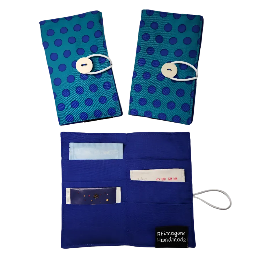 Tea Wallet - Blue on Teal Polka Dots