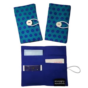 Tea Wallet - Blue on Teal Polka Dots