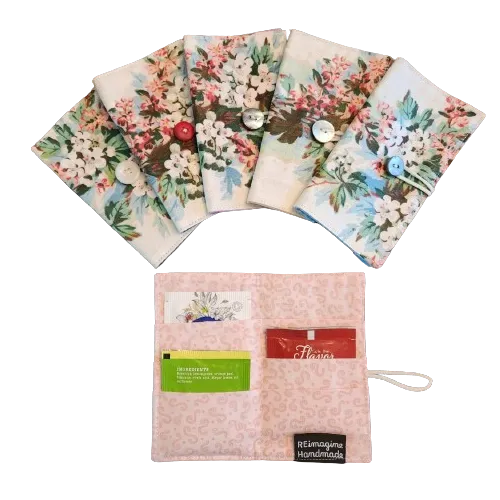 Tea Wallet - Bouquet on Cream and Green