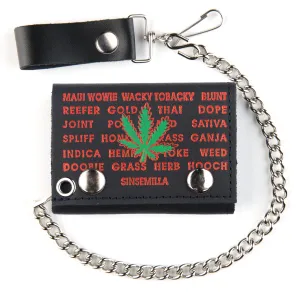 Tri-Fold Wallet w/ Chain- Pot Leaf AKA