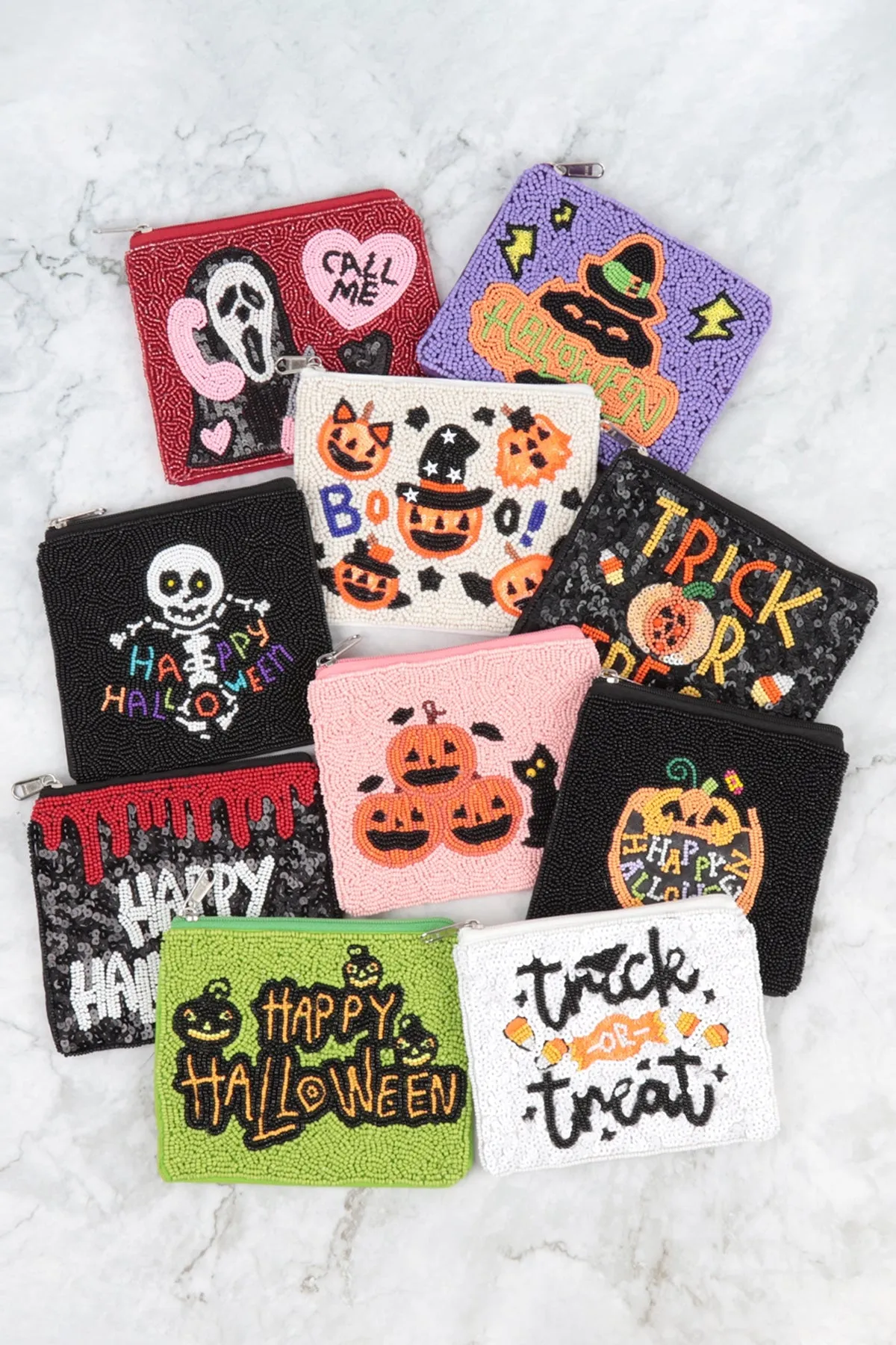TRICK OR TREAT HALLOWEEN SEQUIN COIN POUCH