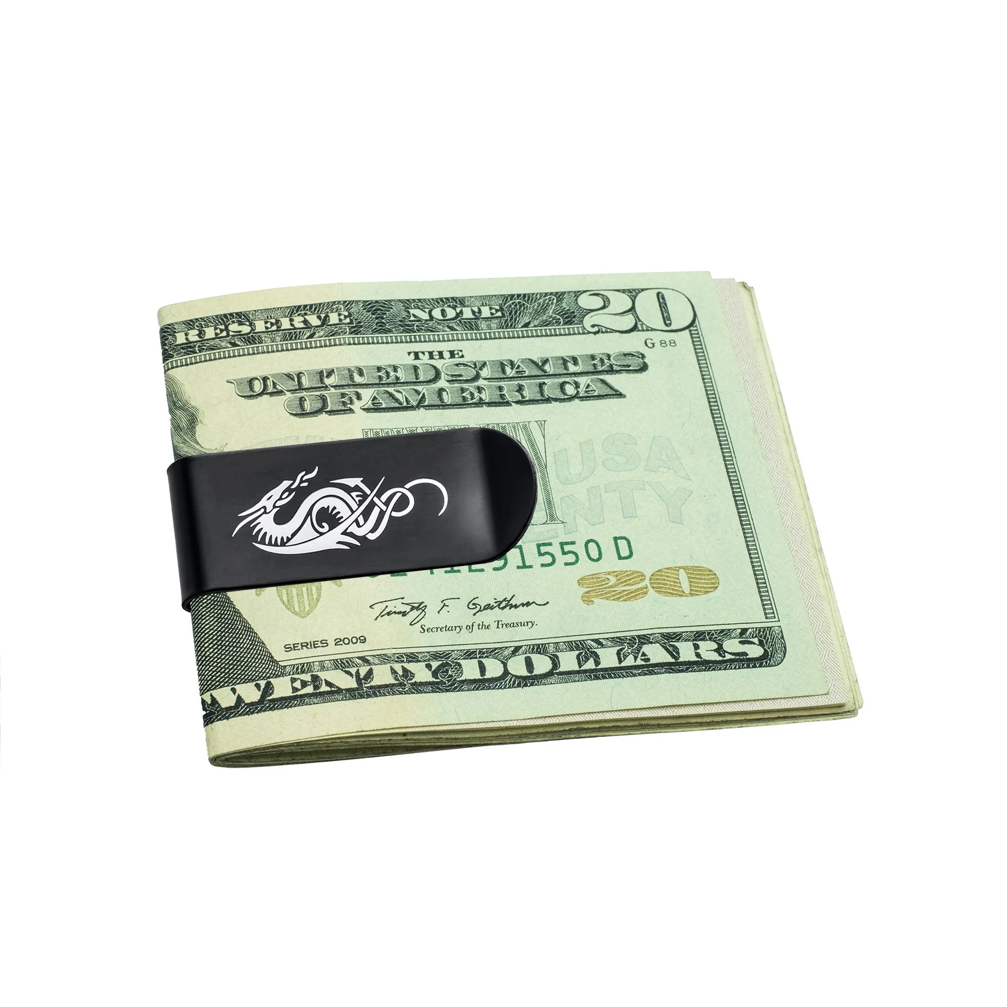 Two Tone Dragon Men Money Clip Card Holder - Black IP Stainless Steel Gift