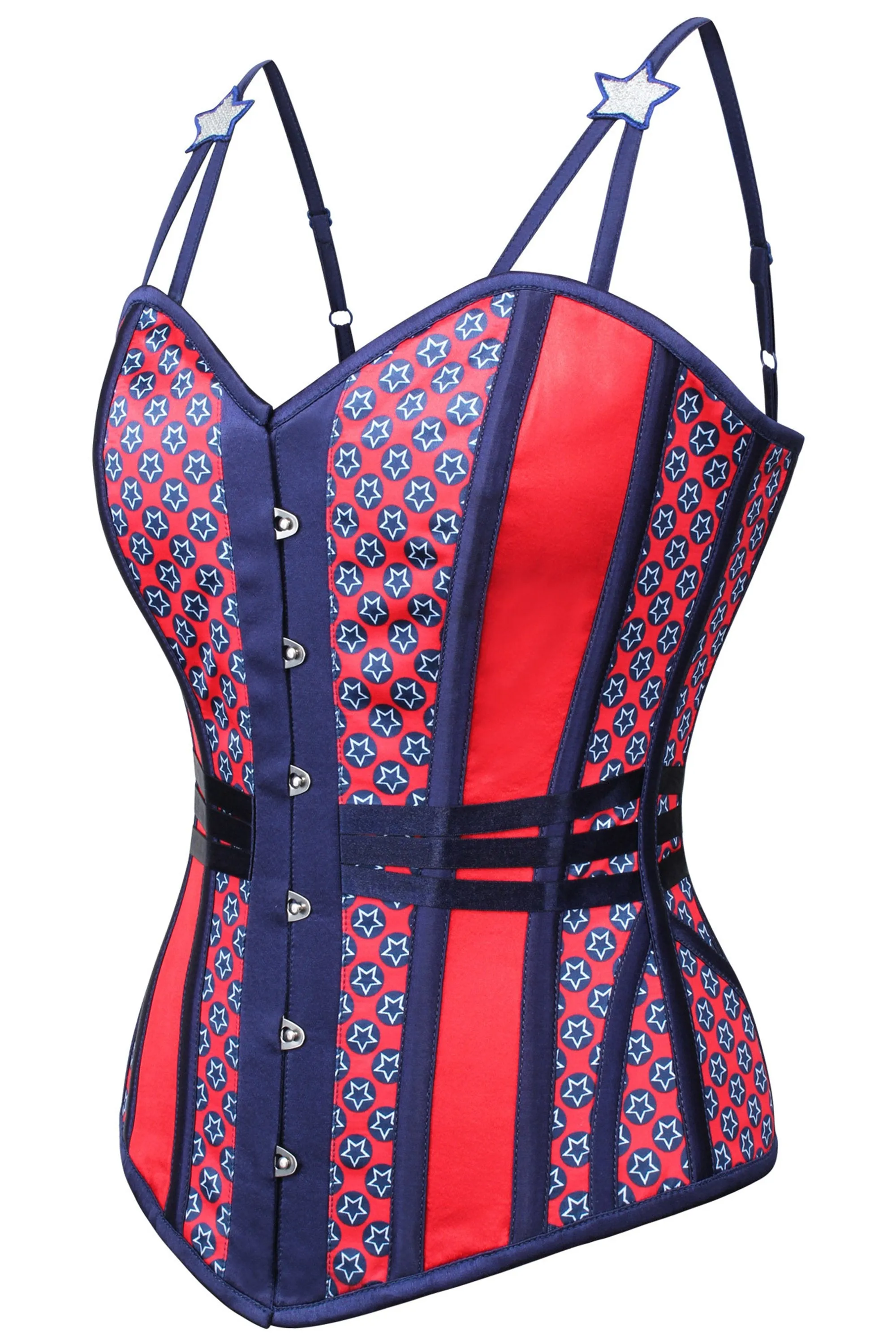 USA Flag Overbust Corset With Star Strap Detail