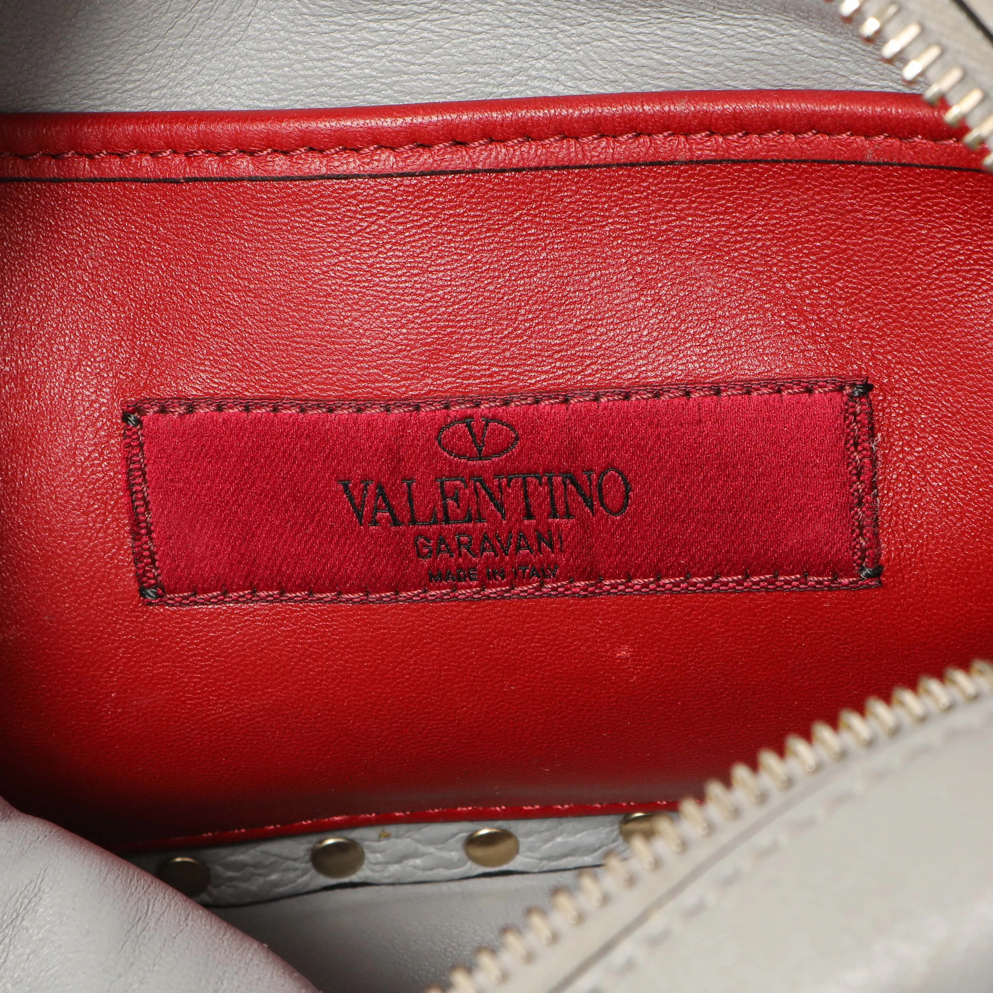 Valentino Grey Nappa Rockstud Spike Camera Crossbody Bag
