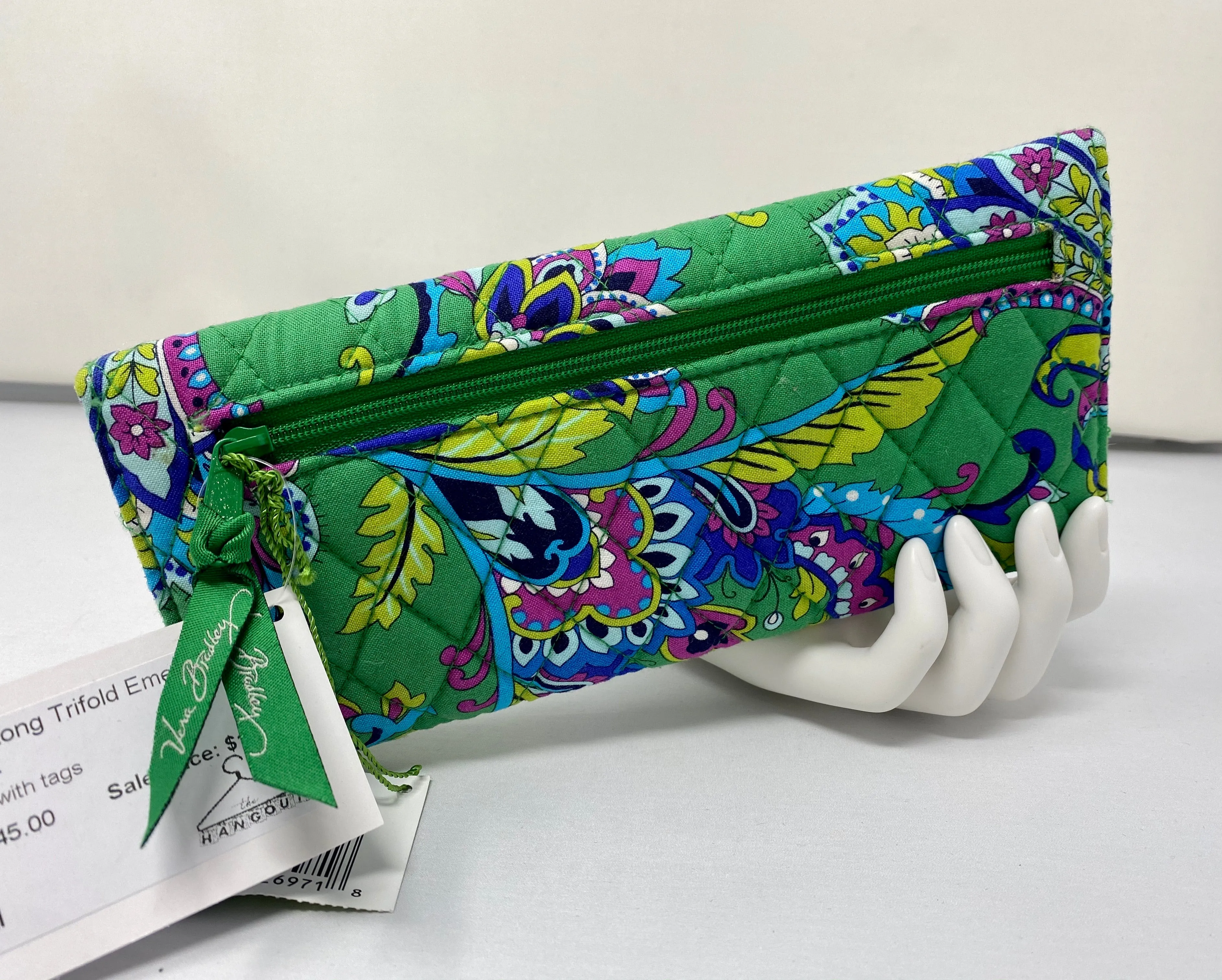 Vera Bradley Long Trifold Emerald Paisley Wallet
