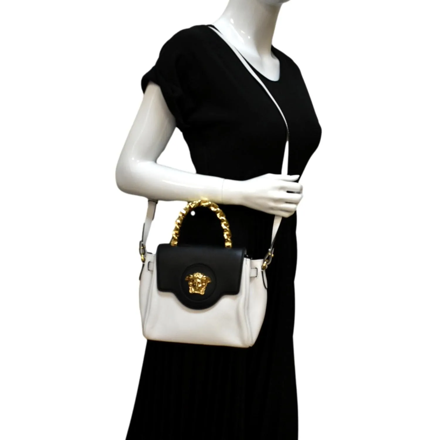 VERSACE La Medusa Leather Top Handle Shoulder Bag White