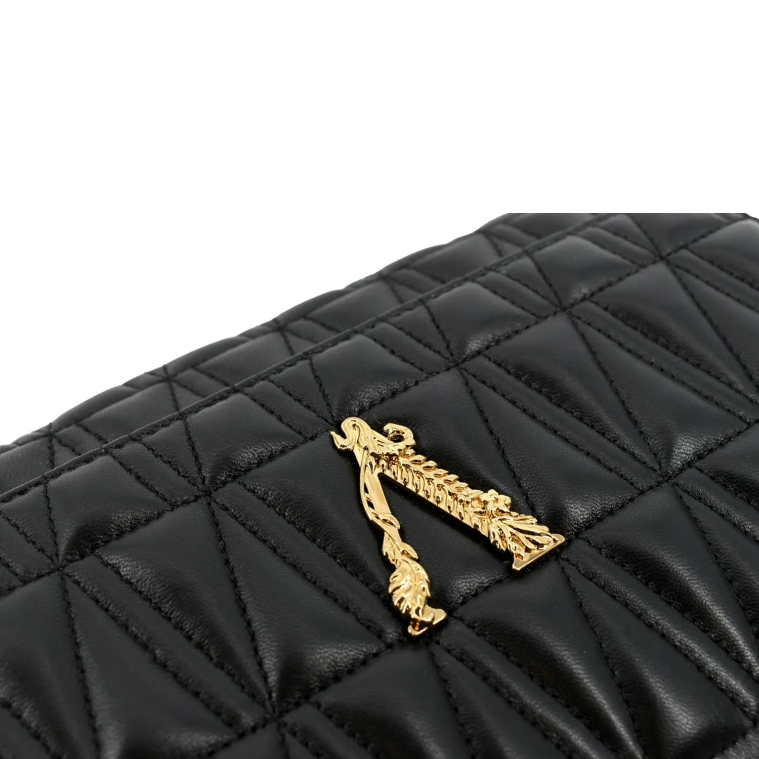 VERSACE Virtus Flap Lambskin Leather Crossbody Bag Black