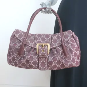 Vintage Celine Macadam Large Shoulder Bag Burgundy Triomphe Canvas