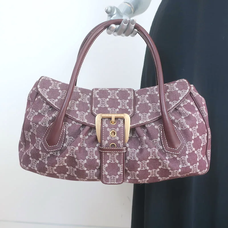 Vintage Celine Macadam Large Shoulder Bag Burgundy Triomphe Canvas