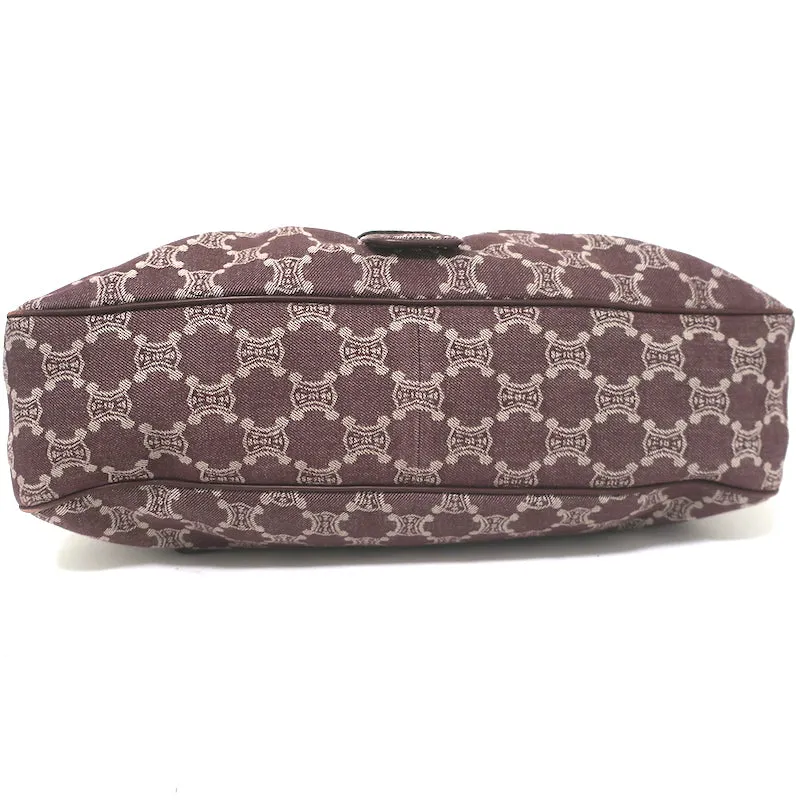Vintage Celine Macadam Large Shoulder Bag Burgundy Triomphe Canvas