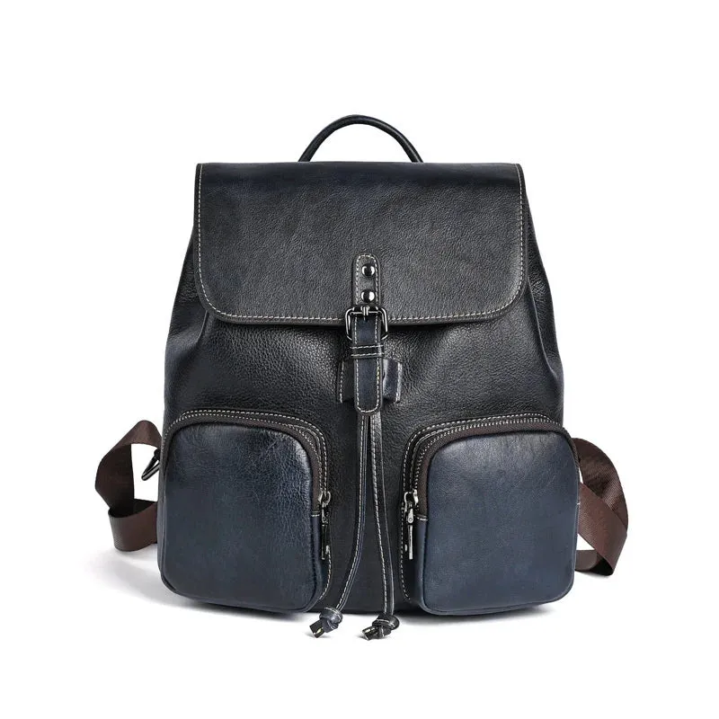 Vintage Multifunctional Leather Backpack - Brown/Coffee/Midnight Blue