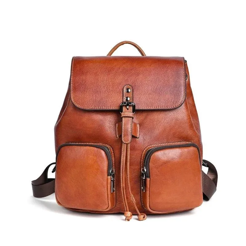 Vintage Multifunctional Leather Backpack - Brown/Coffee/Midnight Blue