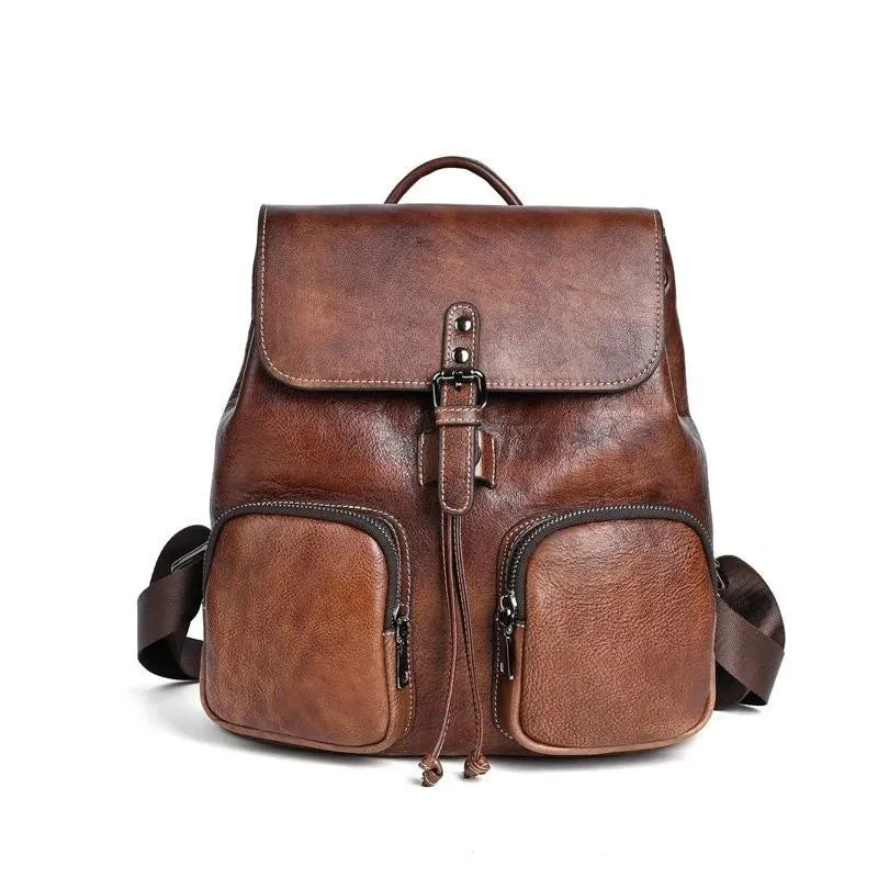 Vintage Multifunctional Leather Backpack - Brown/Coffee/Midnight Blue