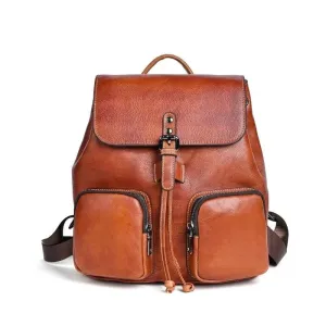 Vintage Multifunctional Leather Backpack - Brown/Coffee/Midnight Blue