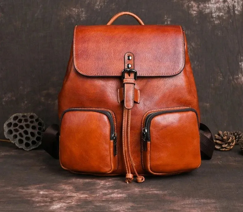 Vintage Multifunctional Leather Backpack - Brown/Coffee/Midnight Blue