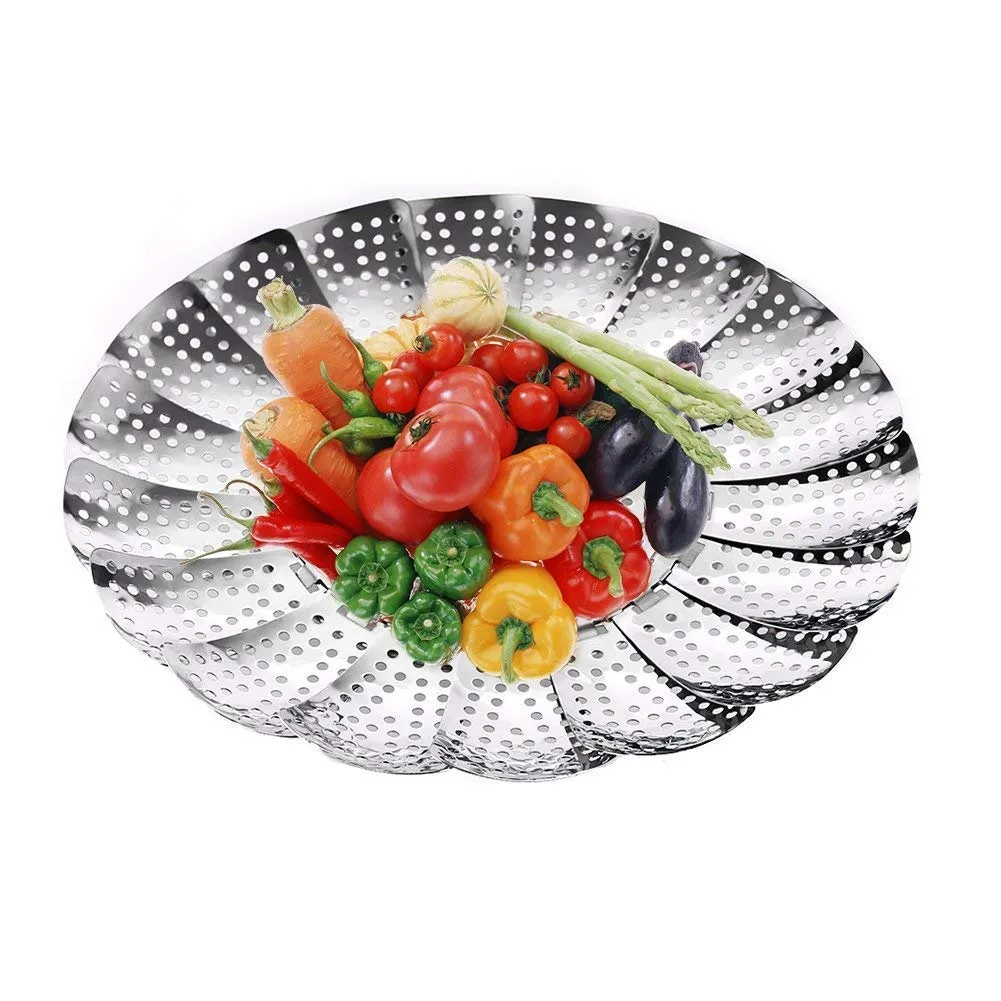 VIPMOON Premium Vegetable Steamer Basket,5.5" to 9.5" Steamer Basket Stainless Steel Collapsible for Veggie Fish Seafood Cooking,Insert for Instant Pot,Pans,Crock Pots & more   Safety Tool