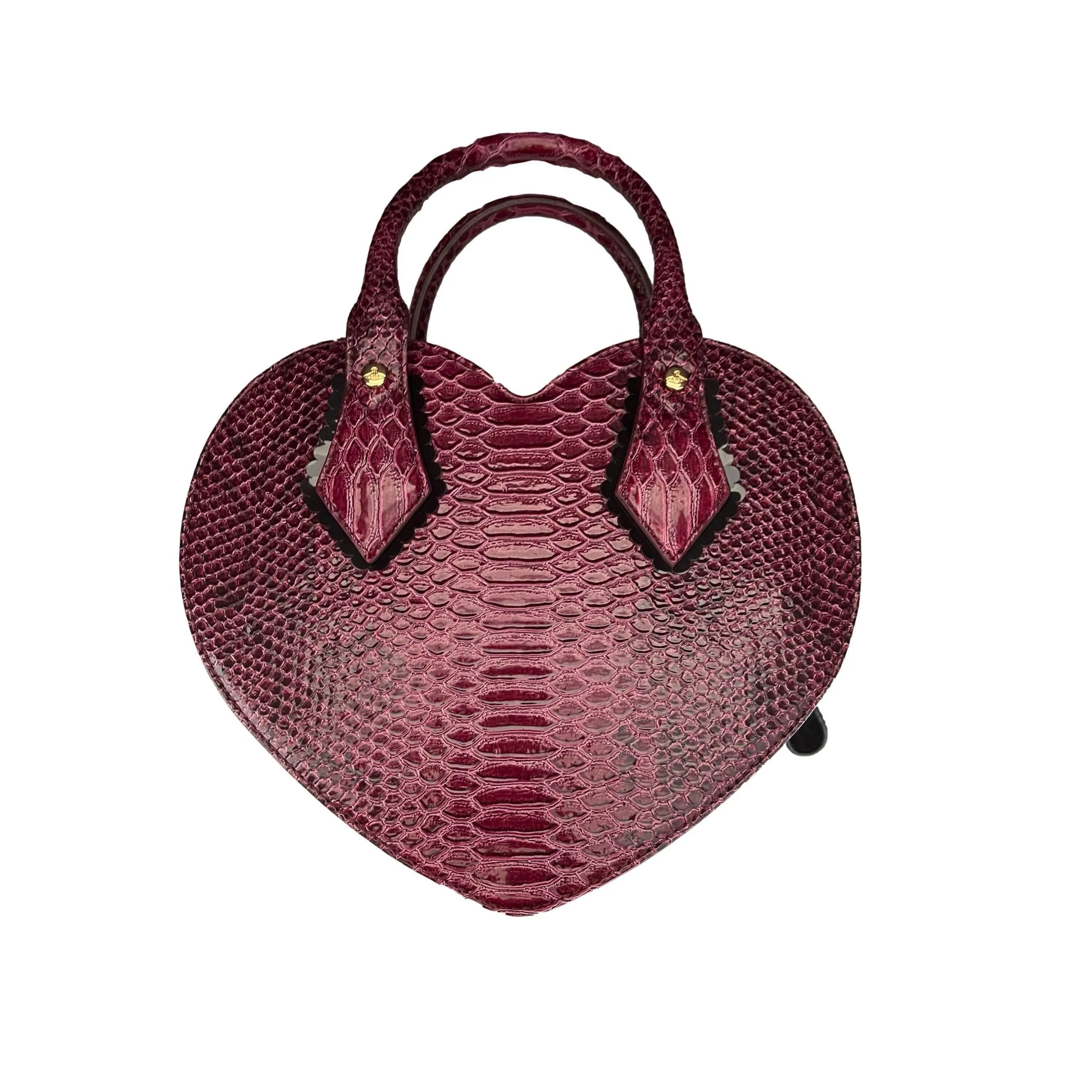 Vivienne Westwood Burgundy Snake Embossed Heart Bag