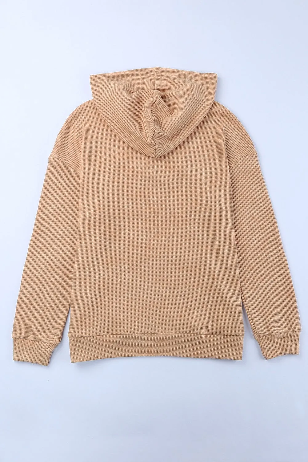 Waffle-Knit Drawstring Kangaroo Pocket Hoodie