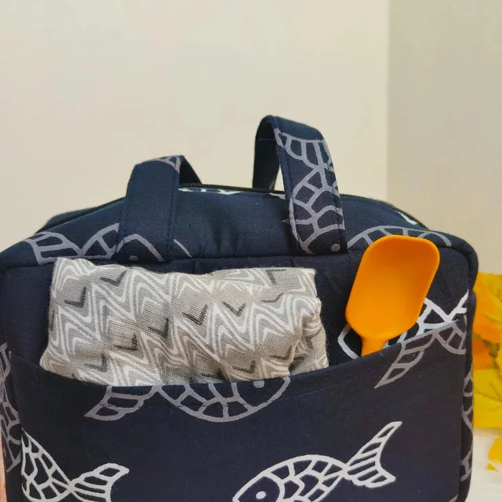 Water Proof Mini Lunch Bag Blue And Red Indian Prints Design