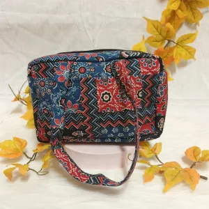 Water Proof Mini Lunch Bag Blue And Red Indian Prints Design