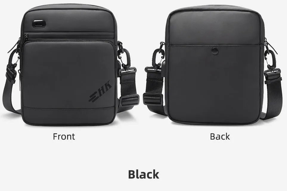 Waterproof Crossbody Bag Tablet Bag Handbag, USB Power Plug, Black/Gray