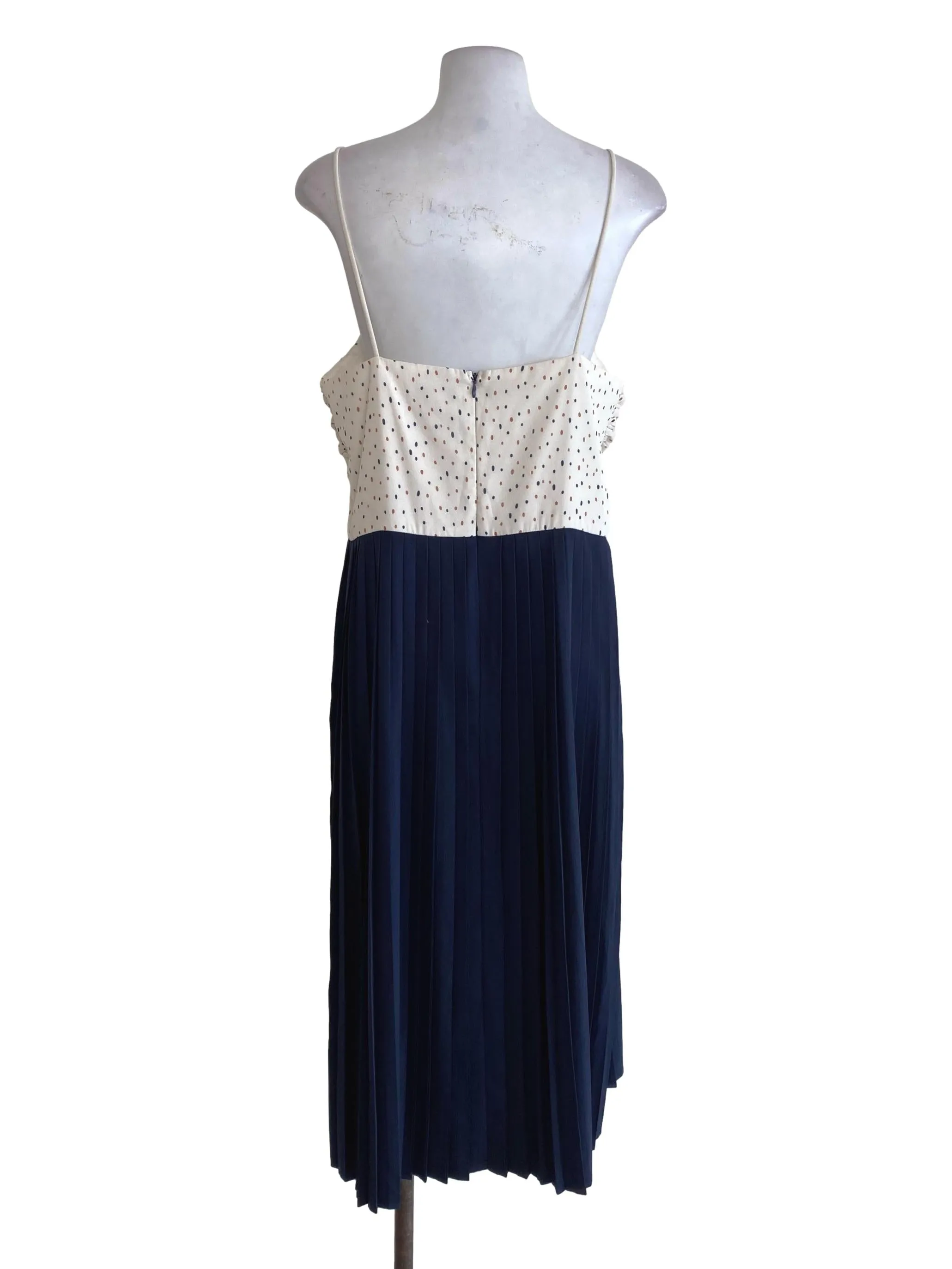 White Half Blue Pleated Dress LB