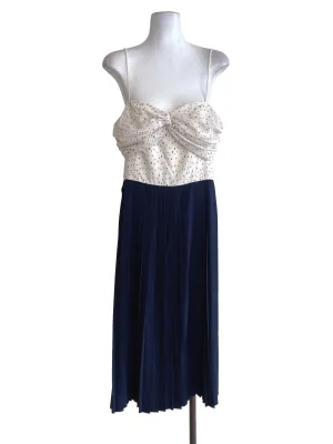 White Half Blue Pleated Dress LB
