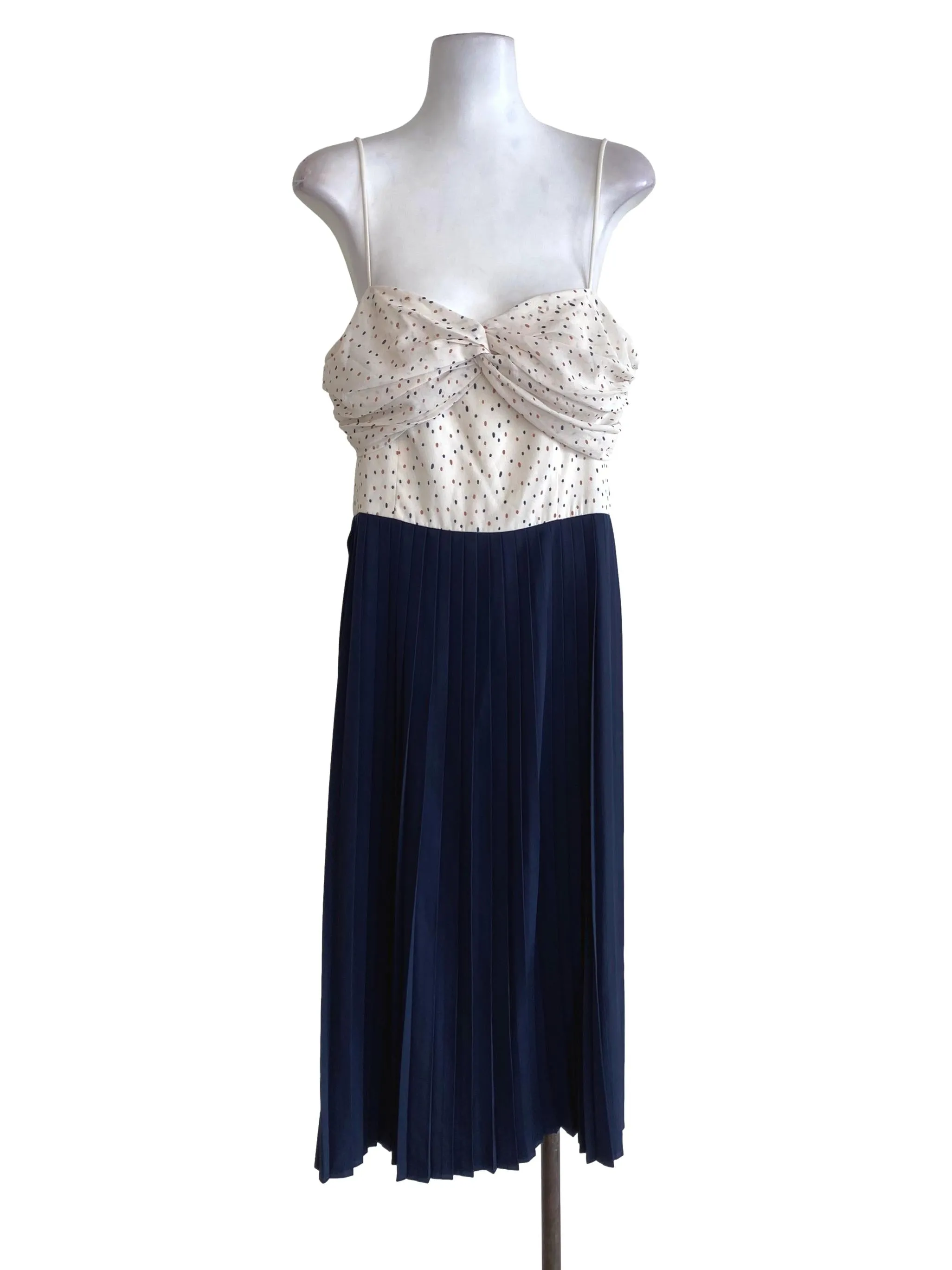 White Half Blue Pleated Dress LB