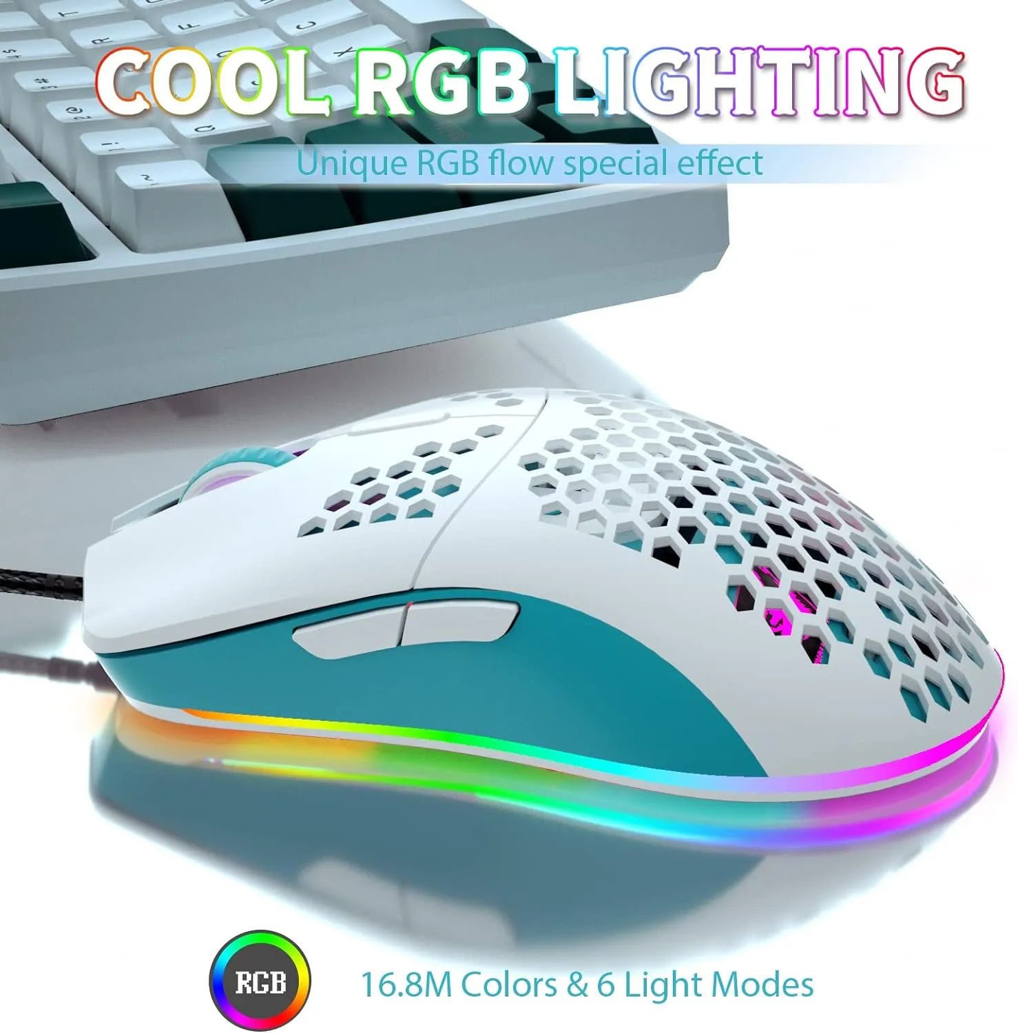 Wired Honeycomb Lightweight Multicolor Gaming Mouse 69g Ultralight RGB Backlit