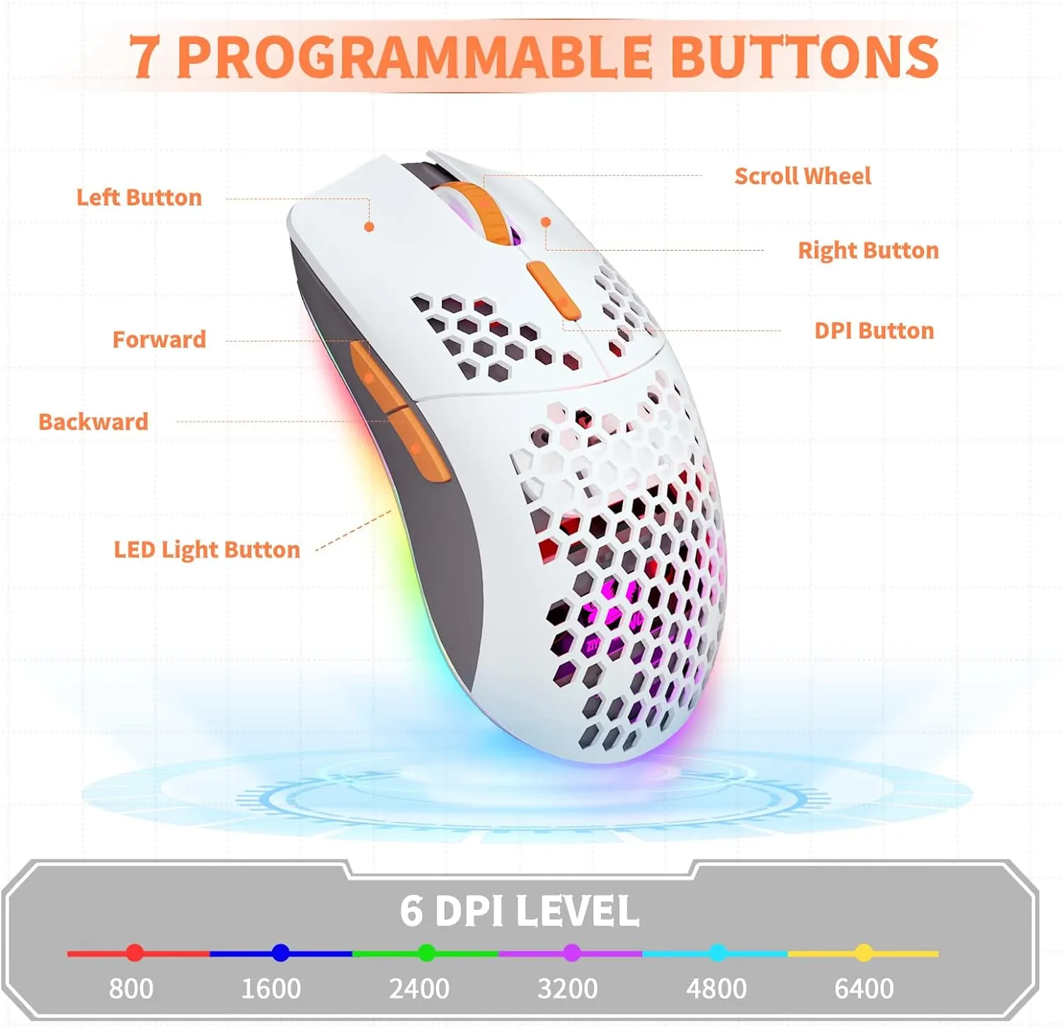 Wired Honeycomb Lightweight Multicolor Gaming Mouse 69g Ultralight RGB Backlit