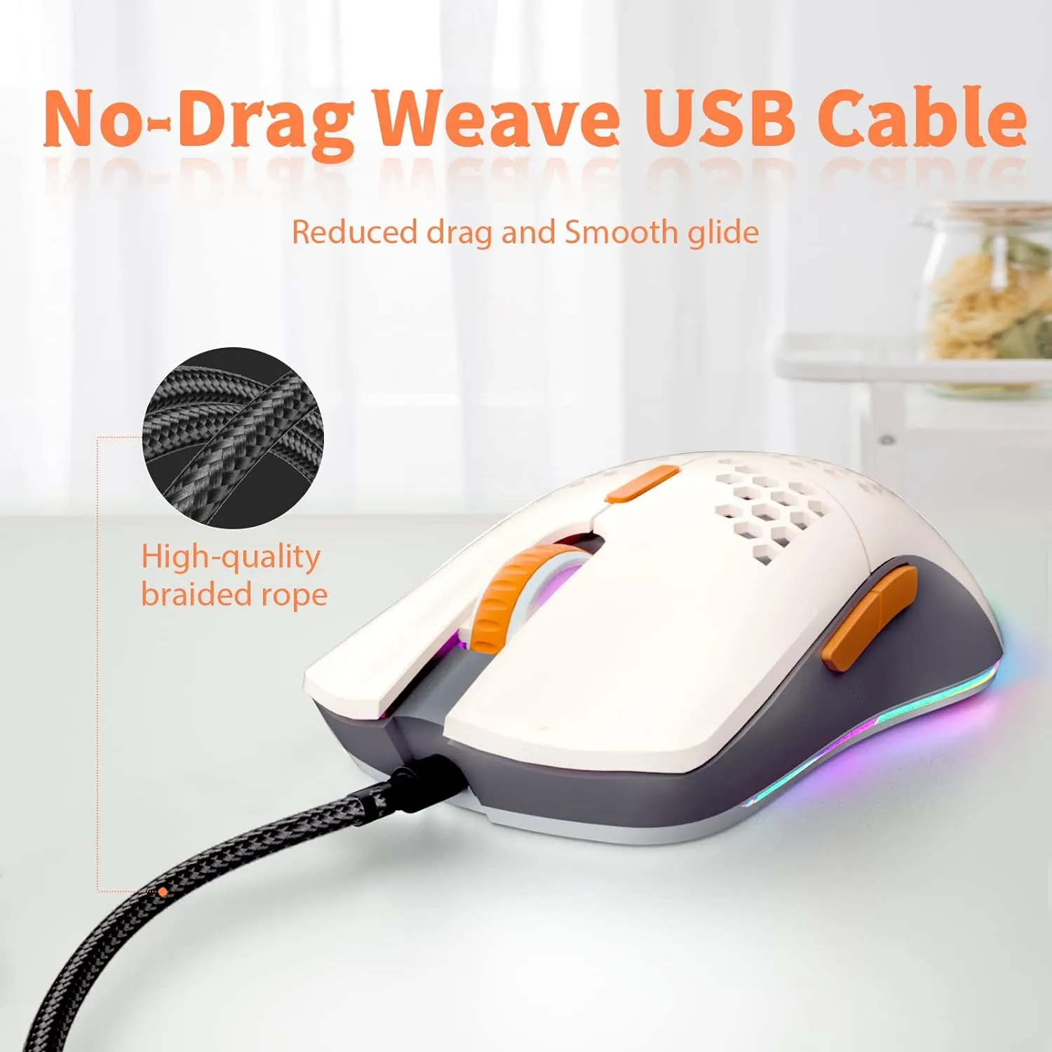 Wired Honeycomb Lightweight Multicolor Gaming Mouse 69g Ultralight RGB Backlit