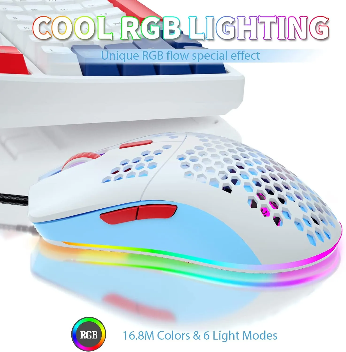 Wired Honeycomb Lightweight Multicolor Gaming Mouse 69g Ultralight RGB Backlit