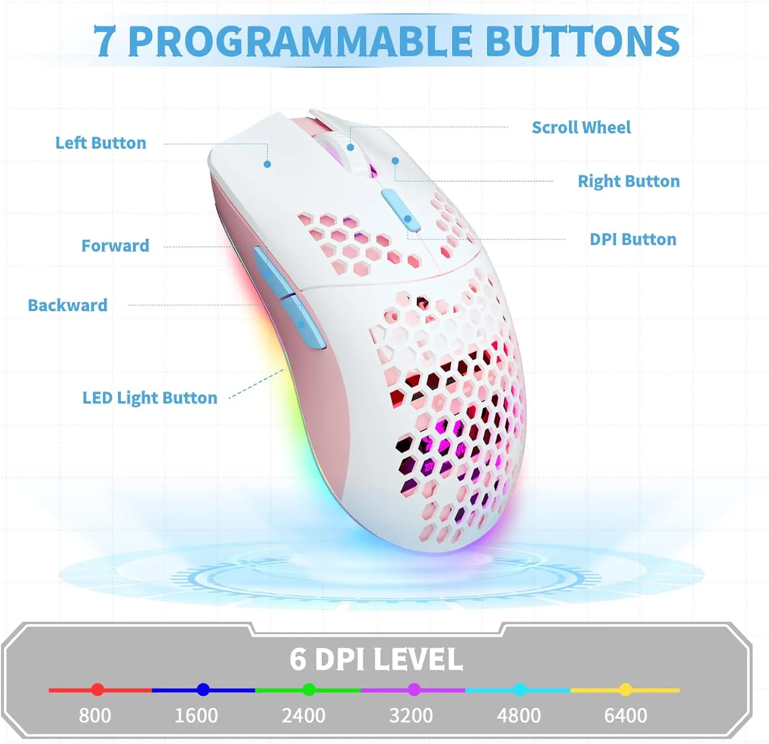 Wired Honeycomb Lightweight Multicolor Gaming Mouse 69g Ultralight RGB Backlit