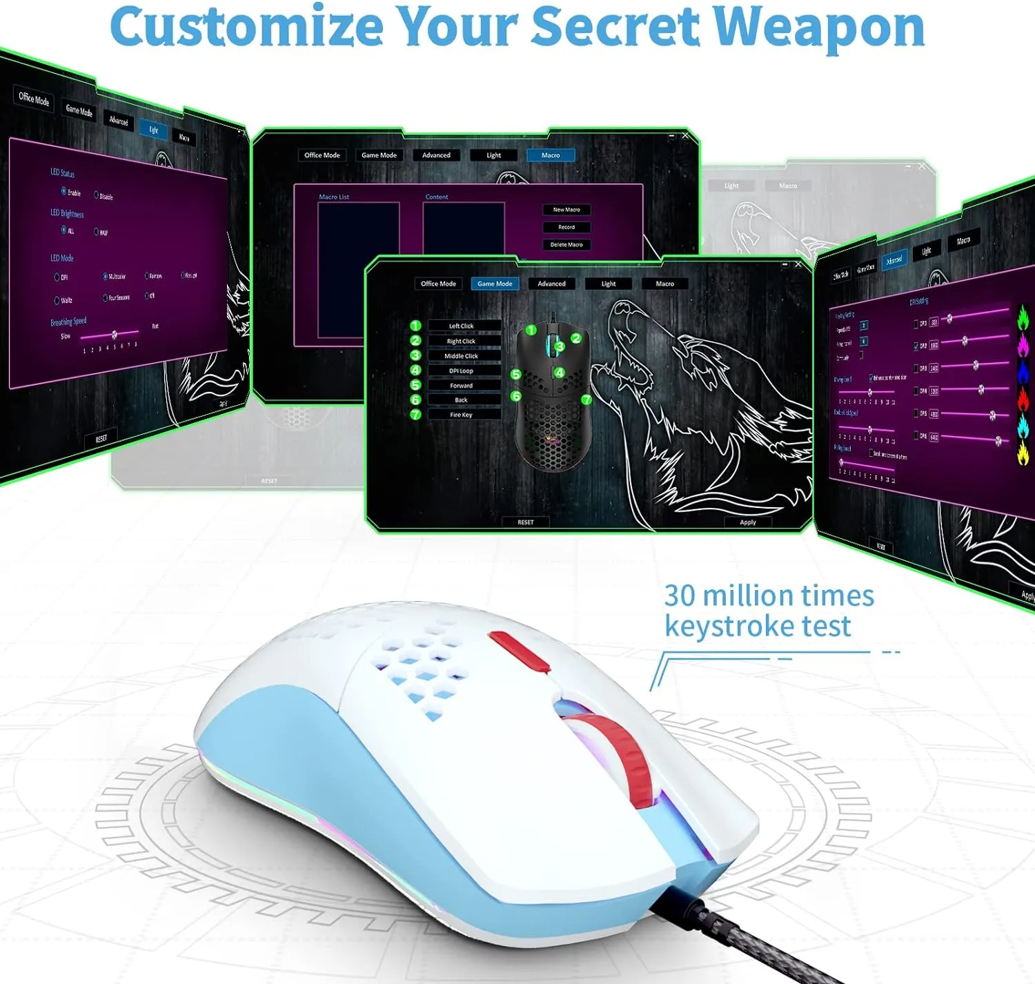 Wired Honeycomb Lightweight Multicolor Gaming Mouse 69g Ultralight RGB Backlit