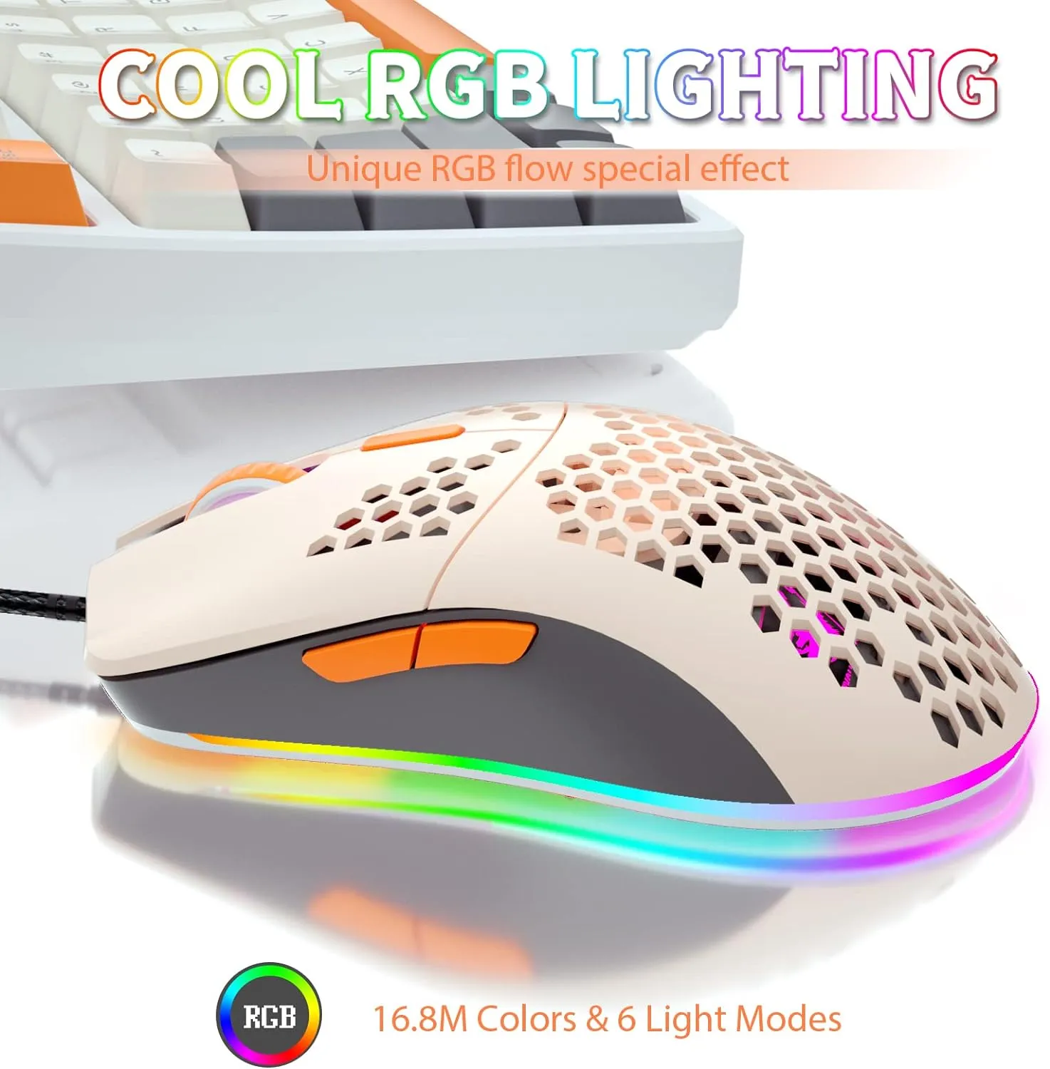Wired Honeycomb Lightweight Multicolor Gaming Mouse 69g Ultralight RGB Backlit