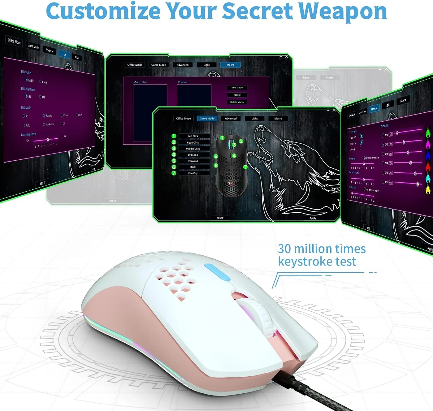 Wired Honeycomb Lightweight Multicolor Gaming Mouse 69g Ultralight RGB Backlit