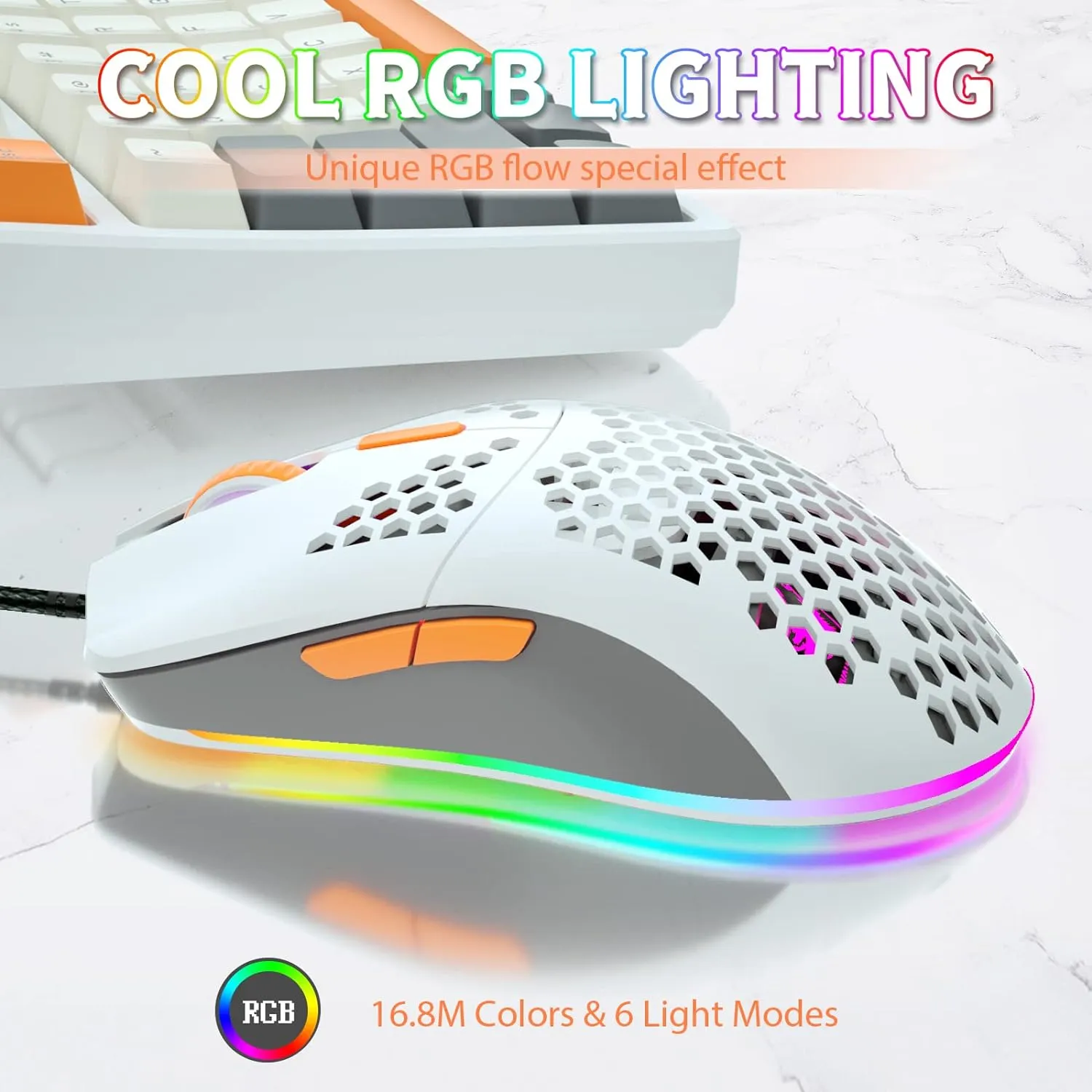 Wired Honeycomb Lightweight Multicolor Gaming Mouse 69g Ultralight RGB Backlit