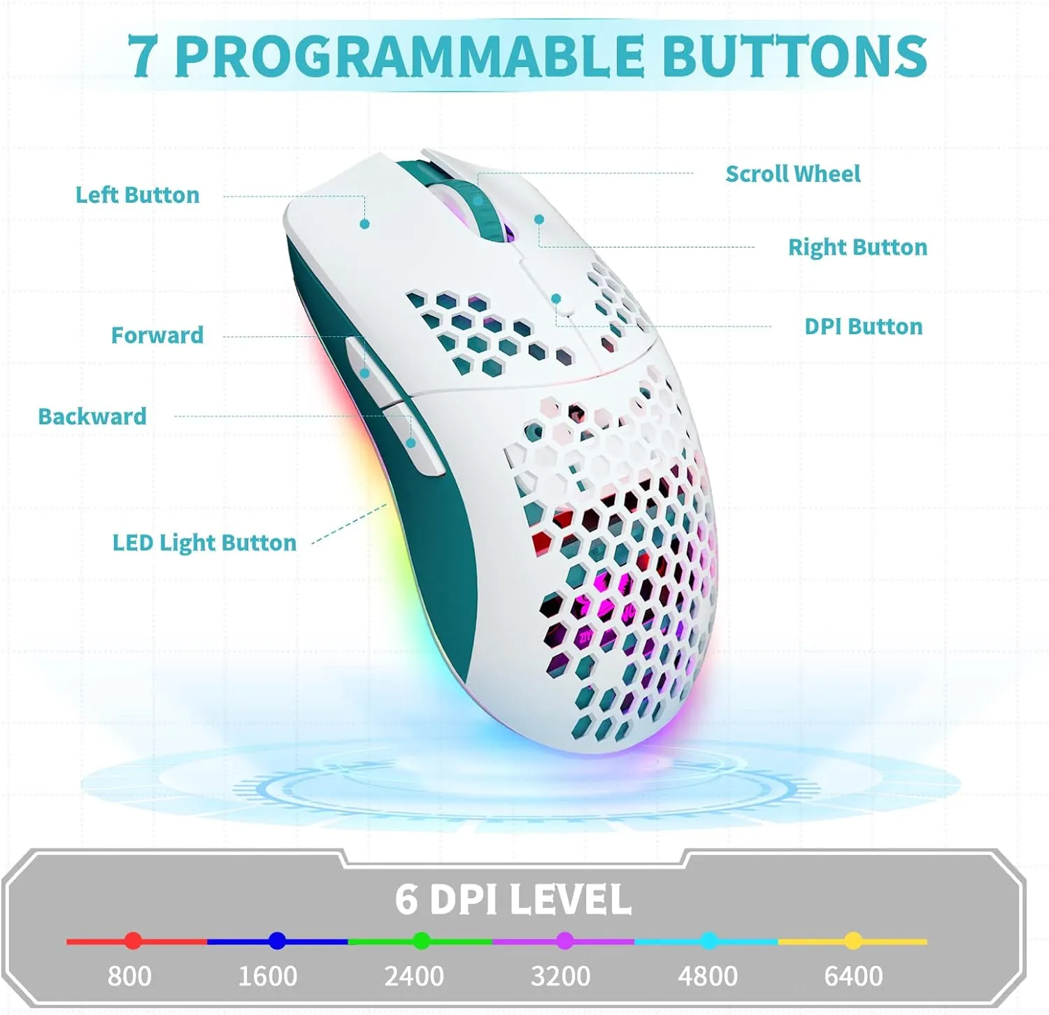 Wired Honeycomb Lightweight Multicolor Gaming Mouse 69g Ultralight RGB Backlit