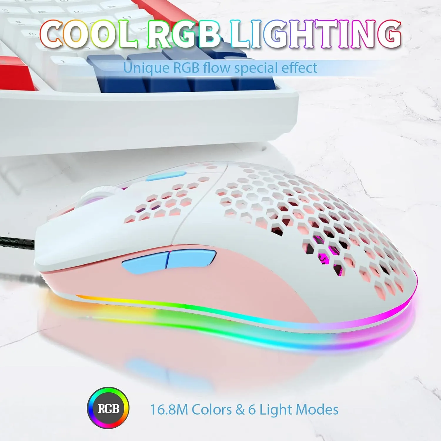 Wired Honeycomb Lightweight Multicolor Gaming Mouse 69g Ultralight RGB Backlit