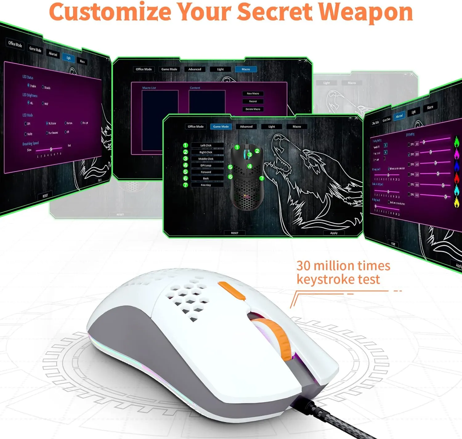 Wired Honeycomb Lightweight Multicolor Gaming Mouse 69g Ultralight RGB Backlit