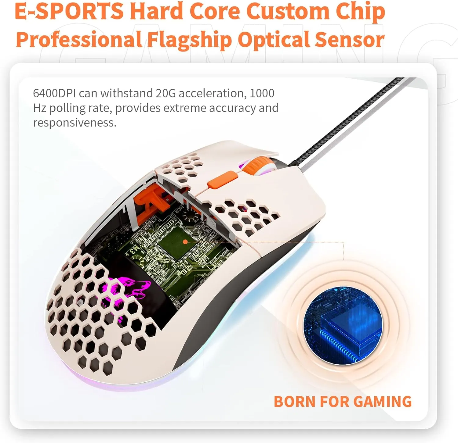Wired Honeycomb Lightweight Multicolor Gaming Mouse 69g Ultralight RGB Backlit
